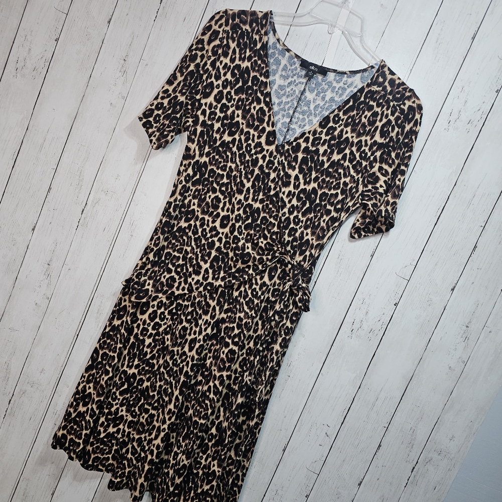 Ellos Women's Faux Wrap Animal Print Rayon Knit Dress Size 16 Short Sleeve. - Picture 2 of 7